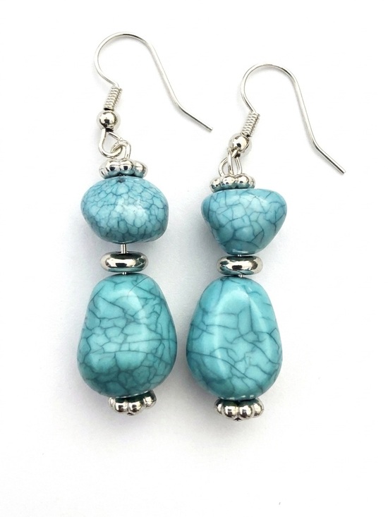 Hand Crafted Jewelry - Handmade Boho Marbled Turquoise Dangle Earrings ✨